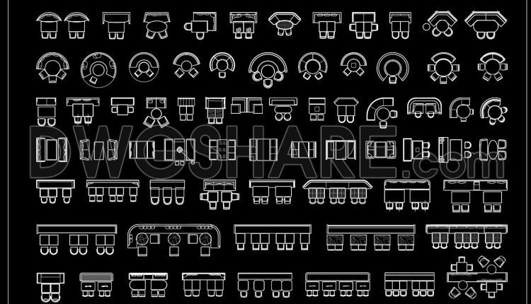 374. Free Download Restaurant Space CAD Drawing Library Including Sofas, Counters, Tables, and Chairs (1)