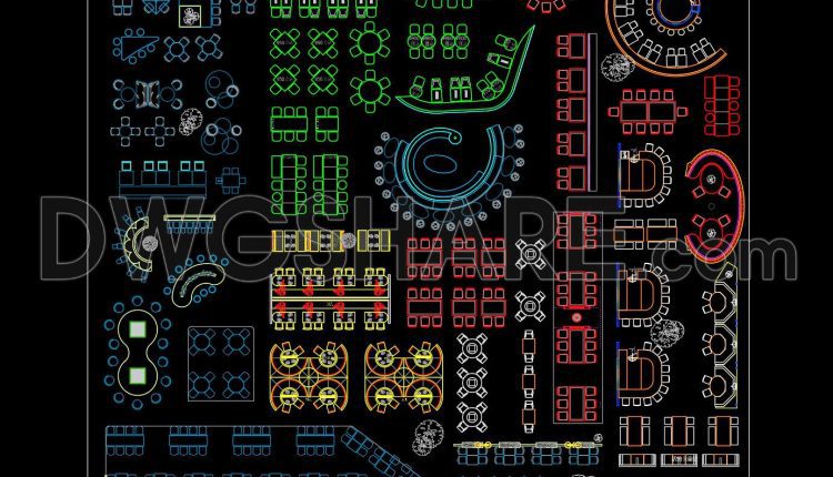 376. CAD blocks of modern tables and chairs, dining tables and chairs, sofa seating, and benches (1)