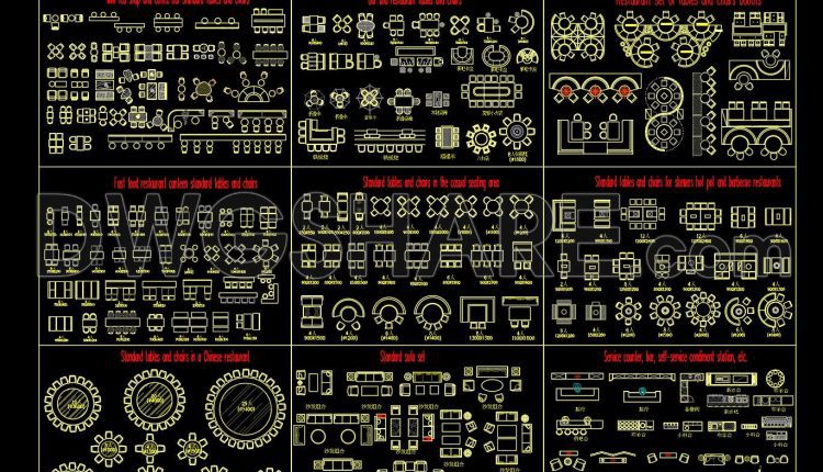 378. Curated Restaurant Furniture Cad Block Library – Tables & Chairs (1)