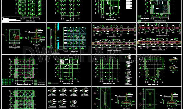 381. Free Download of Structural CAD Drawings for 11.4m x 11.7m Reinforced Concrete Townhouse