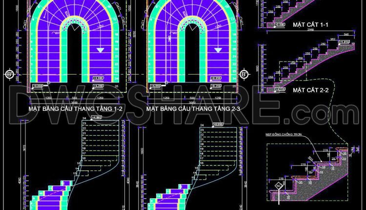 390. Free Download CAD DWG – Detailed Stairs for Townhouse Design (1)