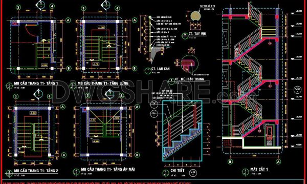 392. Free Download detailed CAD drawings of townhouse stairs