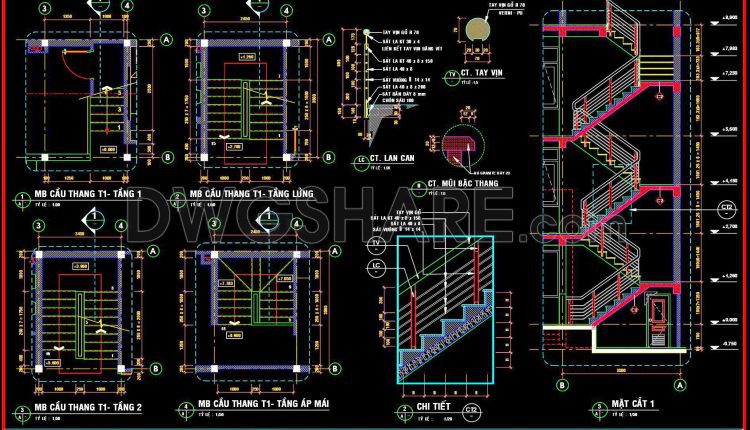 392. Free Download detailed CAD drawings of townhouse stairs (1)