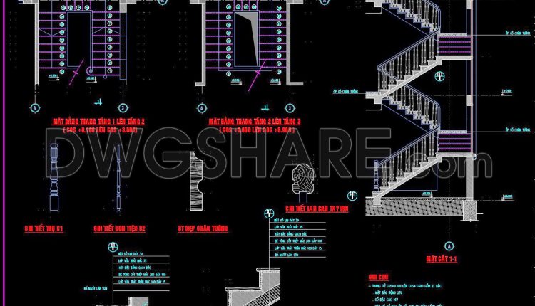 396. Free Download CAD DWG – Detailed Stairs for Townhouse Design (1)