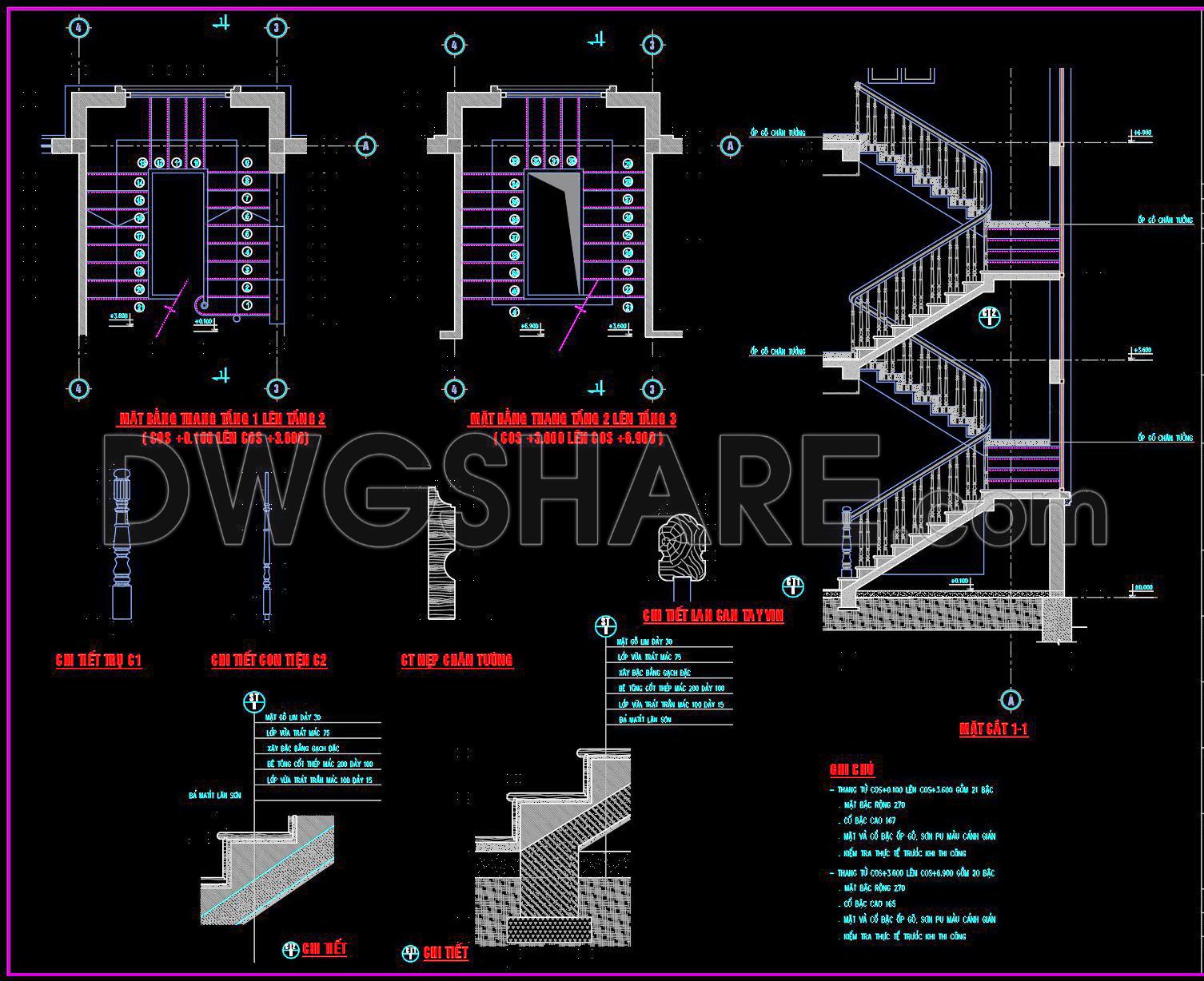 396. Free Download CAD DWG – Detailed Stairs for Townhouse Design (1)