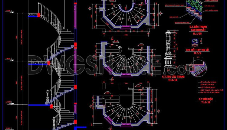 398. Free Download CAD DWG – Detailed Stairs for Townhouse Design (1)