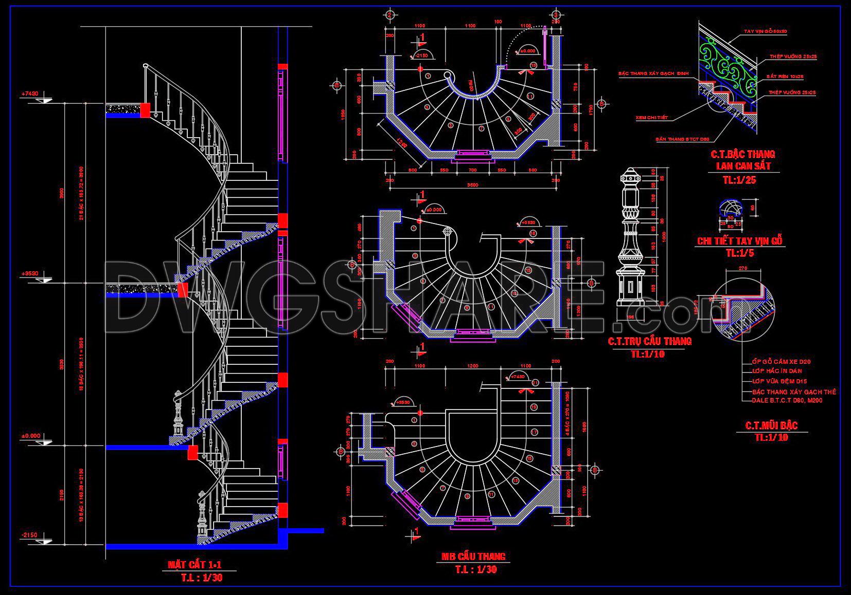 398. Free Download CAD DWG – Detailed Stairs for Townhouse Design (1)