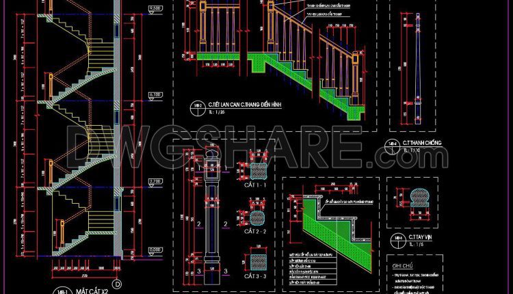 399. Free Download detailed CAD drawings of townhouse stairs (2)