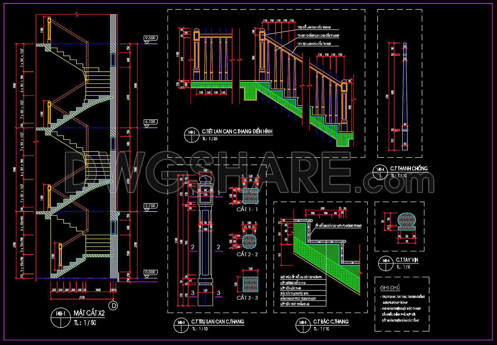 399. Free Download detailed CAD drawings of townhouse stairs (2)