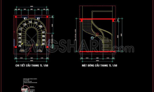 406. Free Download detailed CAD drawings of townhouse stairs