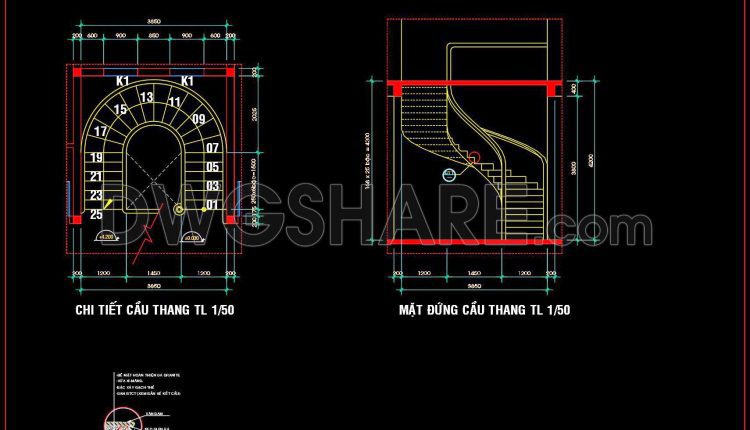 406. Free Download detailed CAD drawings of townhouse stairs (1)