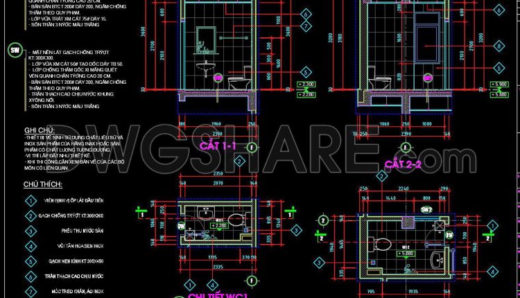 434. Free download of CAD technical drawings for the construction of bathrooms in townhouses (2)