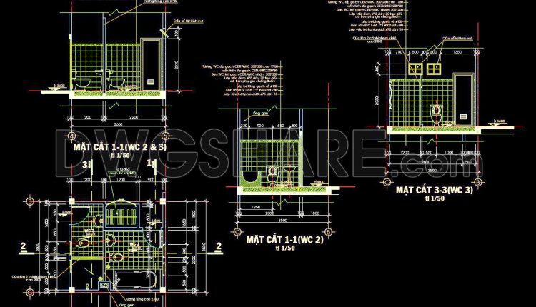 435. Free download of CAD technical drawings for the construction of bathrooms in townhouses (2)