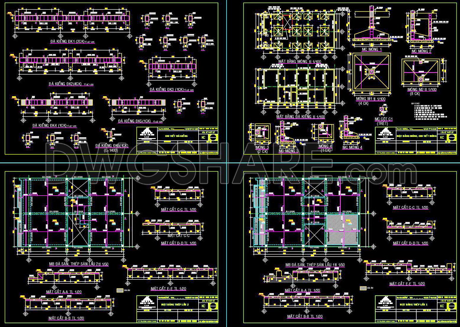 457. Free Download of Structural CAD Drawings for 7.2m x 10m Reinforced Concrete Townhouse (1)