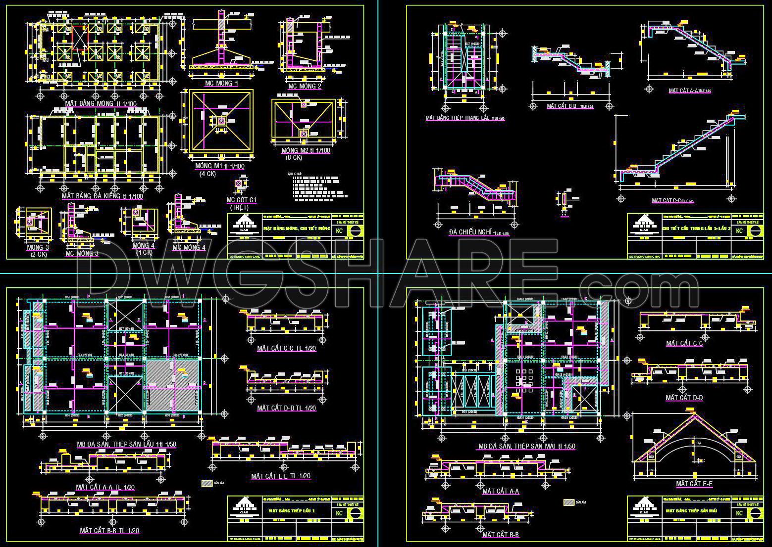 457. Free Download of Structural CAD Drawings for 7.2m x 10m Reinforced Concrete Townhouse (2)