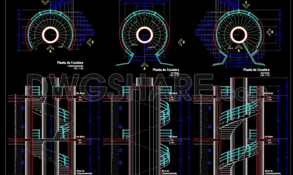 6 months ago
                

                
             582472. Free CAD Drawing of Circular Spiral Staircase – Plan & Elevations