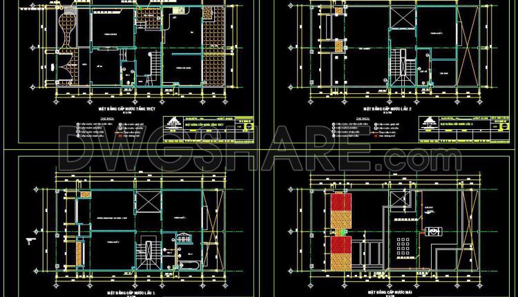 504. CAD Drawings Detailing the Design of Water Supply and Drainage Systems for a 3-Story Townhouse (4)