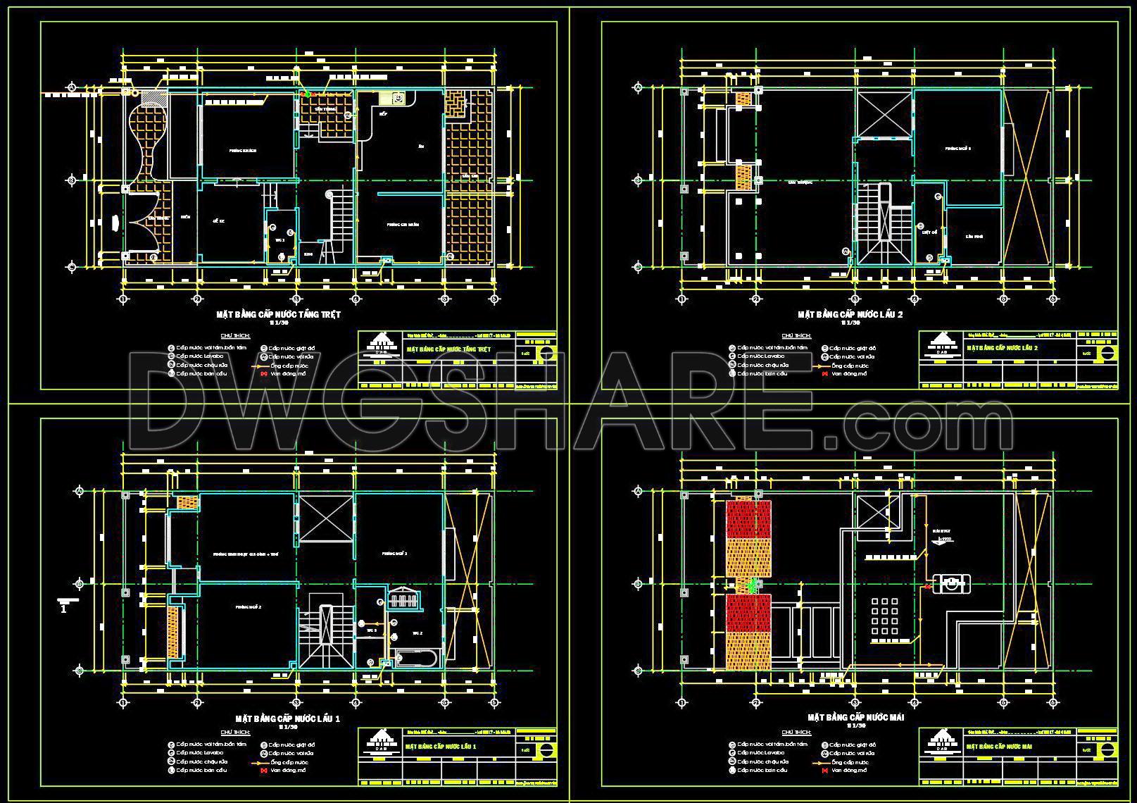 504. CAD Drawings Detailing the Design of Water Supply and Drainage Systems for a 3-Story Townhouse (2)