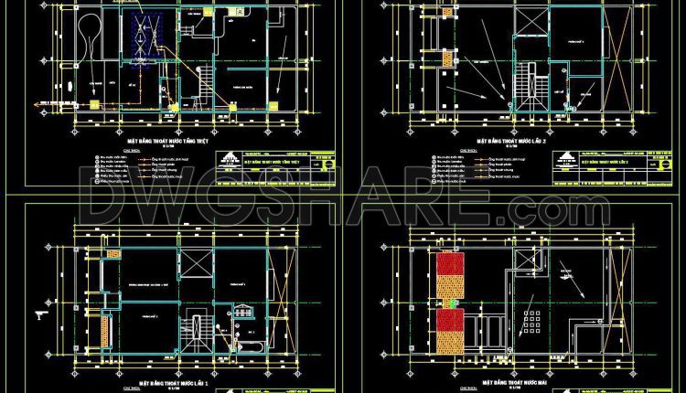 504. CAD Drawings Detailing the Design of Water Supply and Drainage Systems for a 3-Story Townhouse (3)