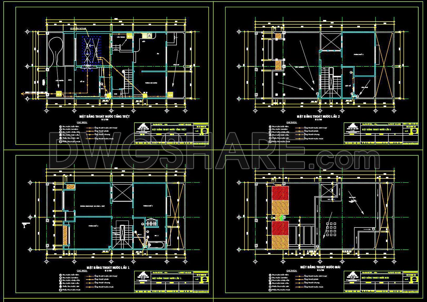 504. CAD Drawings Detailing the Design of Water Supply and Drainage Systems for a 3-Story Townhouse (3)
