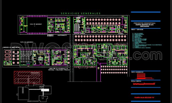 54. Free Download High-End Specialized Hospital First Floor Layout CAD Drawing