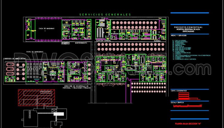 54. Free Download High-end Specialized Hospital First Floor Layout Cad Drawing