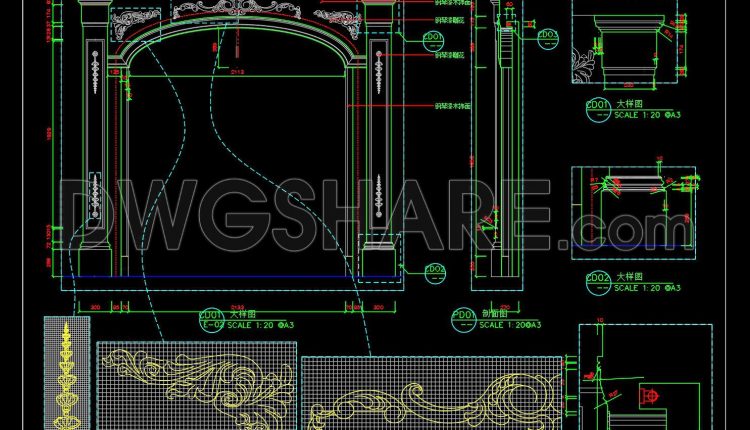 585. Free Download Classic Decorative Arch Door CAD Detail Drawing (DWG File) (1)