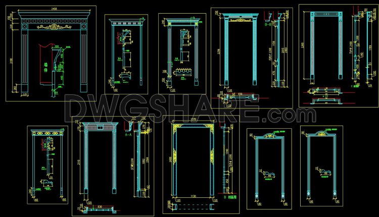 586. Free Download Classic Decorative Arch Door CAD Detail Drawing (DWG File) (1)