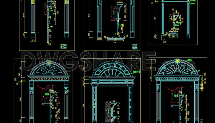 586. Free Download Classic Decorative Arch Door CAD Detail Drawing (DWG File) (2)