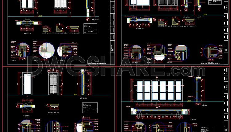 806. Detailed CAD Drawings of Aluminum Glass Doors and Windows, Including Elevations, Sections, and Technical Details (1)