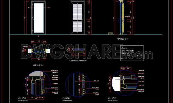 813. Free CAD Drawing – Plastic Panel Glass Swing Door Detail Design (DWG)