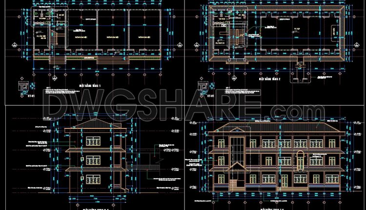 84. Free Download Floor Plans And Elevations Of A 3-storey Office Building With A Total Area Of 900 M2