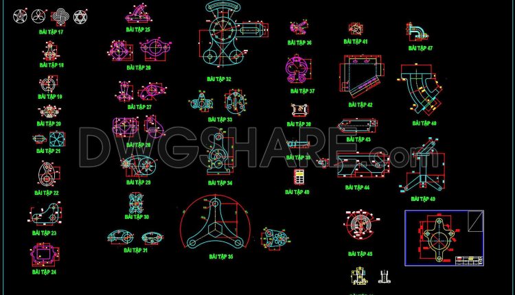89. Free Mechanical CAD Block Library – Geometric and Machine Part Exercises (1)