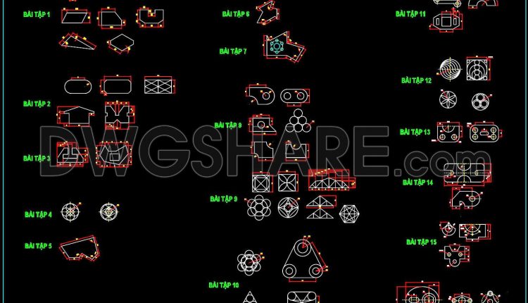 89. Free Mechanical CAD Block Library – Geometric and Machine Part Exercises (2)