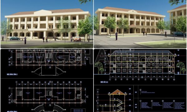 106. Download the design drawings for a 3-story office building with a total area of 1,080 m2