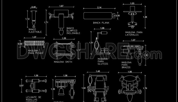 11.-free-weight-gym-cad-drawings-bench-smith-machine-rack-blocks
