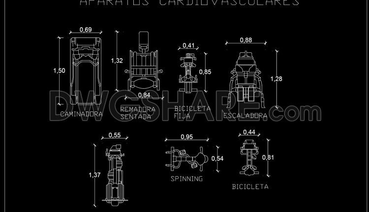 12. Free CAD Blocks Cardio Equipment – Treadmill, Spinning Bike & Elliptical (1)