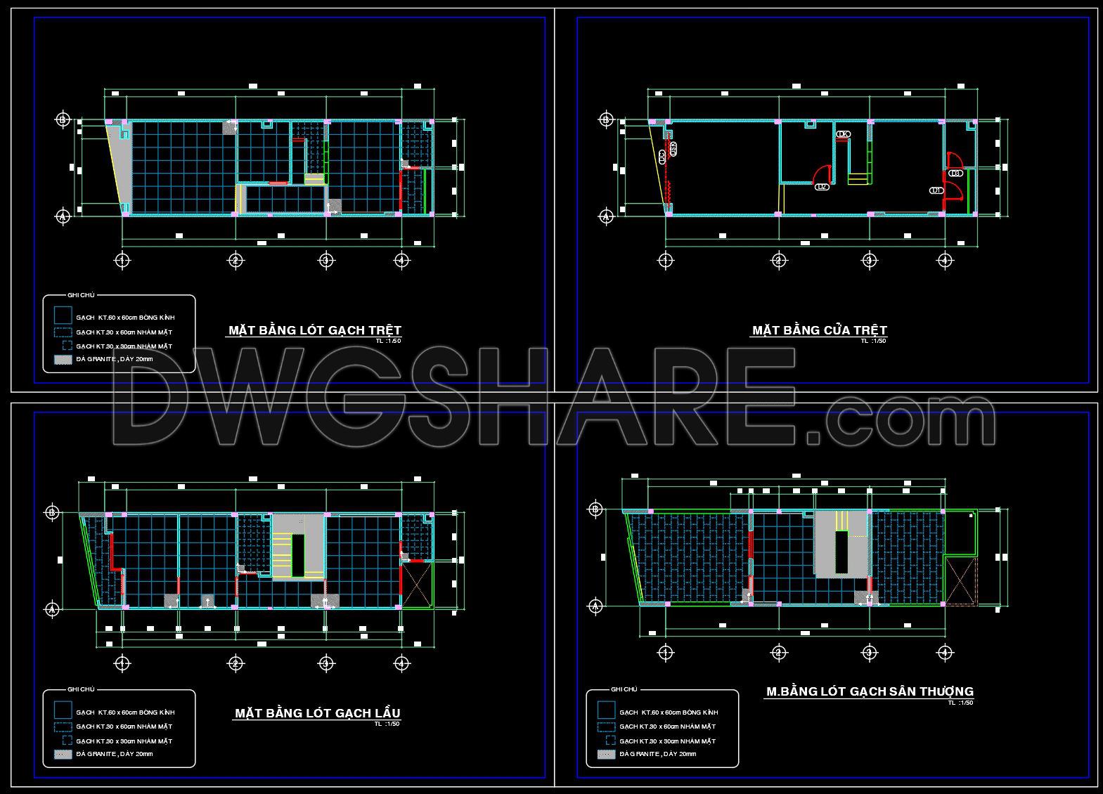137. Free Download DWG CAD Tile Layout Drawings for 4-Story House (1)