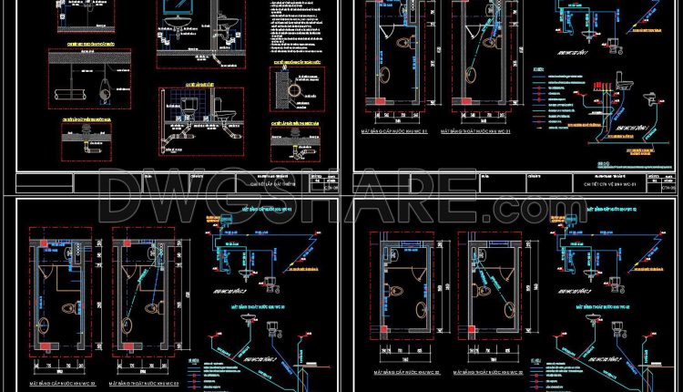 145. CAD drawings detailing the design of water supply and drainage systems for a 3-story townhouse (1)