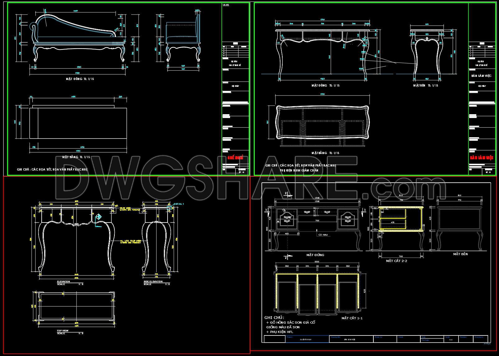 153. Download Detailed Cad Drawings Of Classic Style Desk And Lounge Chair