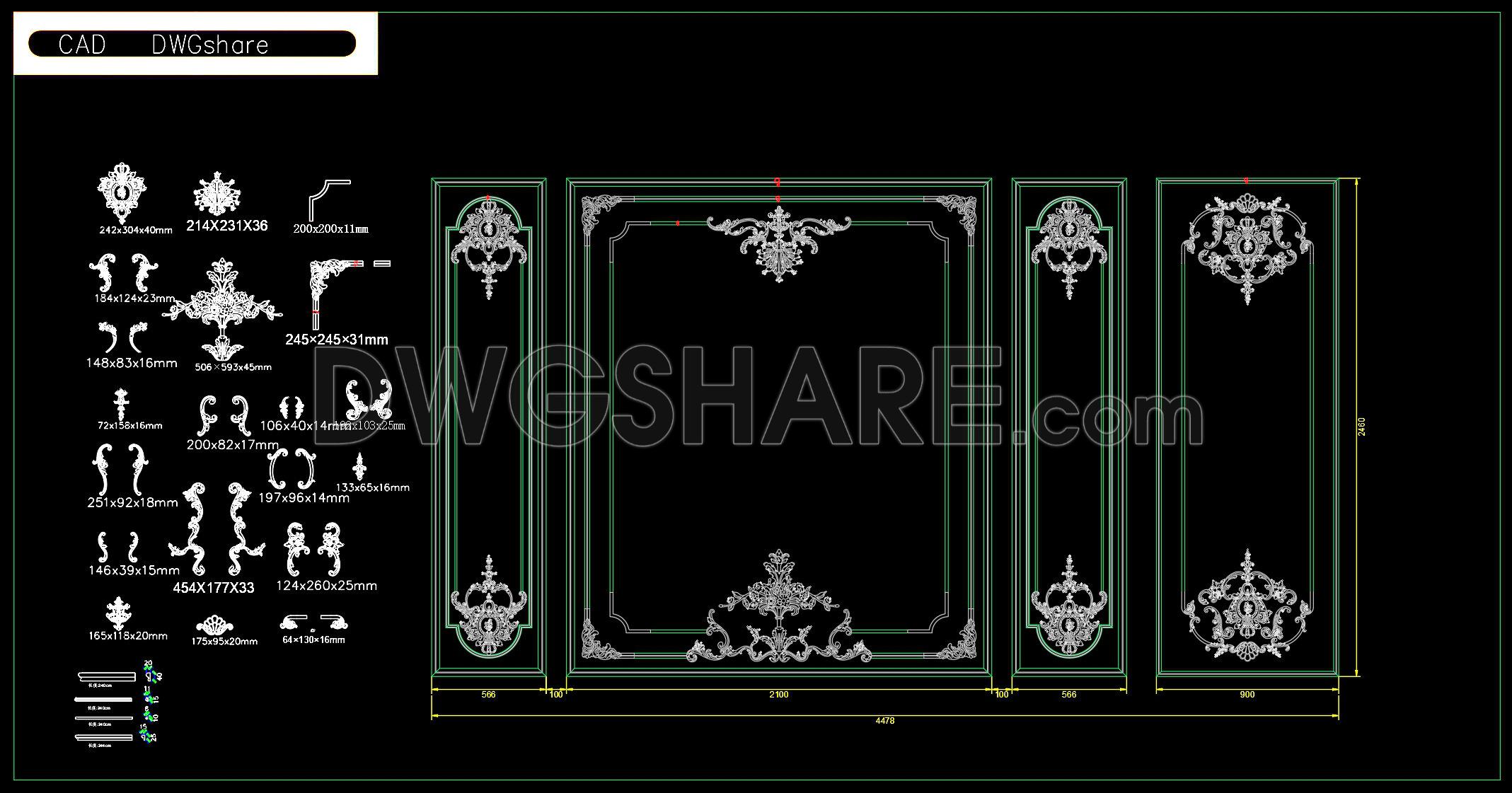 157. Free Download Luxury French-Style Background Wall Module DWG File (1)