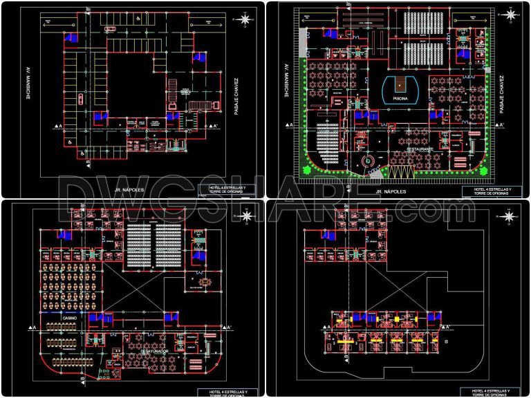 172. Free Download CAD Drawings of Restaurant, Event Hall, and Pool ...