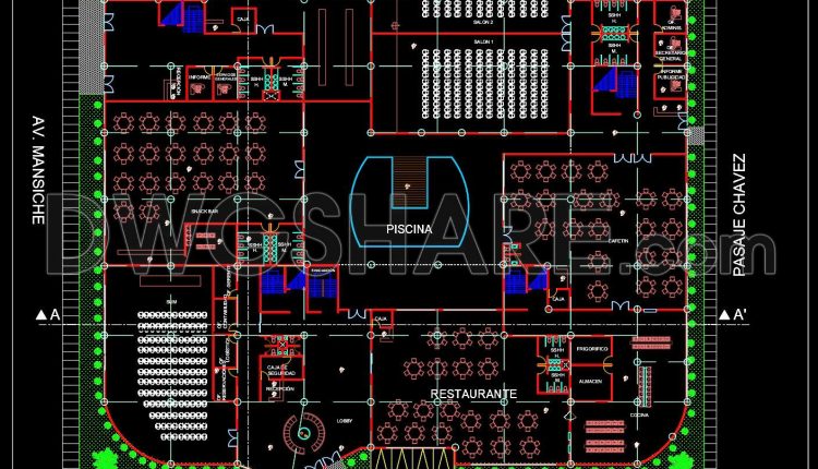 172. Free Download Cad Drawings Of Restaurant, Event Hall, And Pool Complex Layout