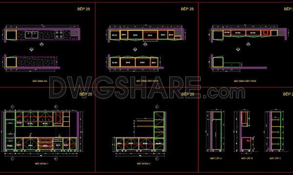 211. Free DWG Files of Modern Kitchen Cabinet Technical Details