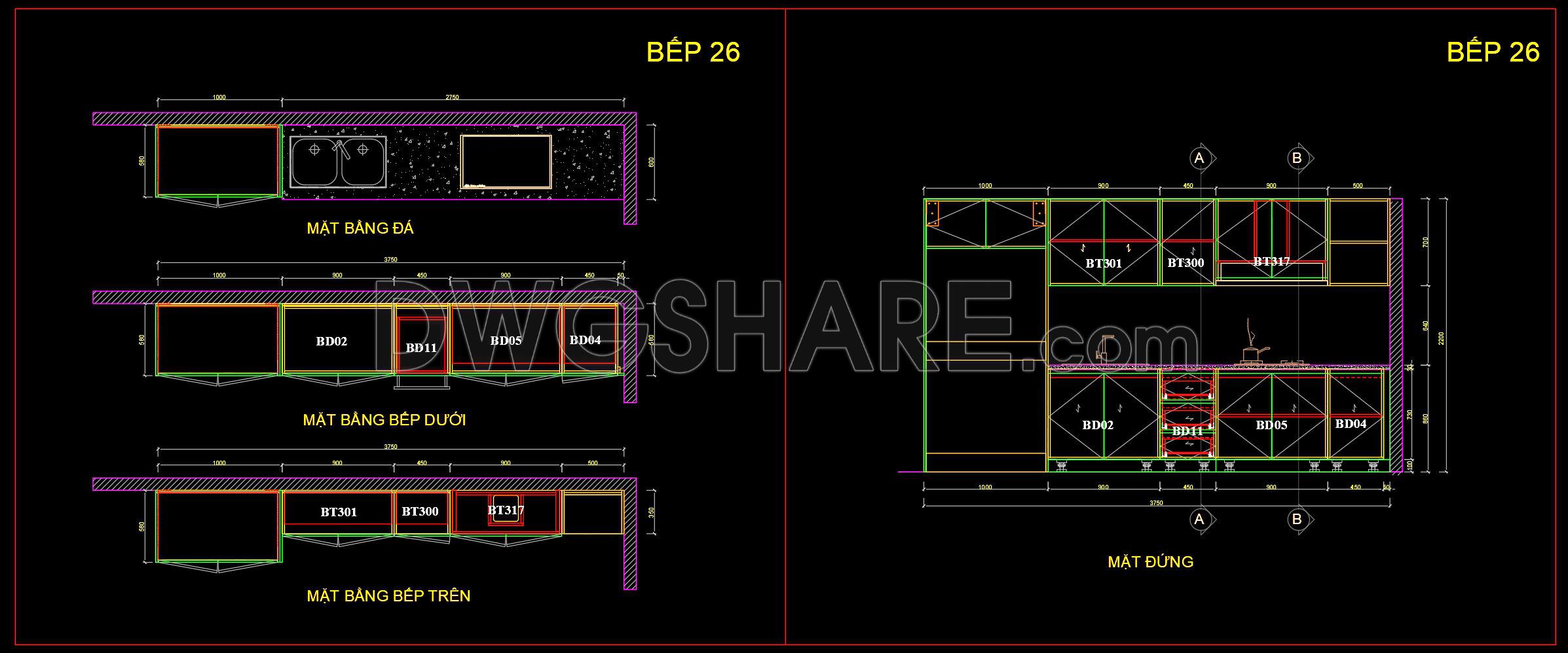 212. Download Free Detailed CAD Drawings of Home Kitchen Cabinets (1)