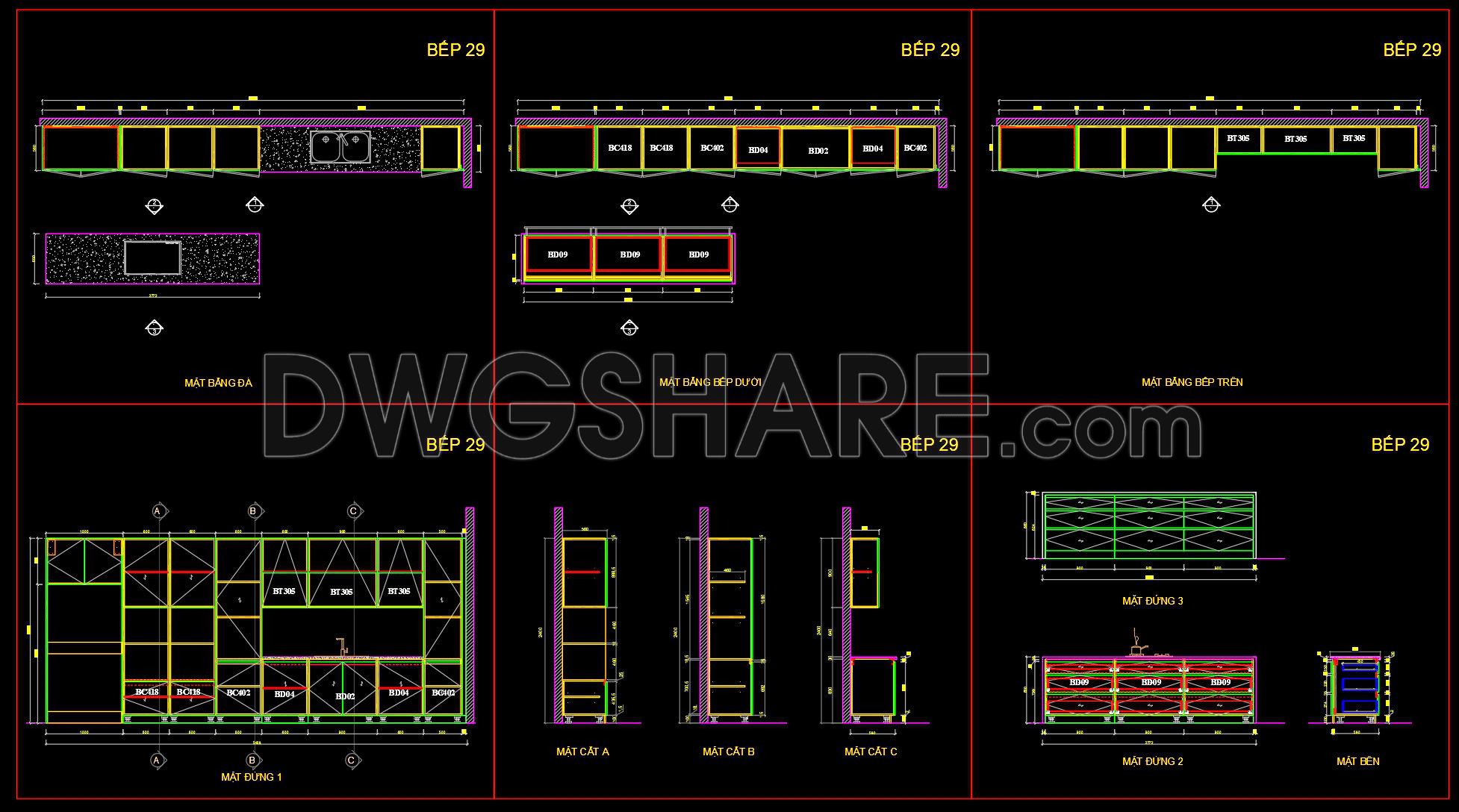 214. Free DWG Files of Modern Kitchen Cabinet Technical Details (1)