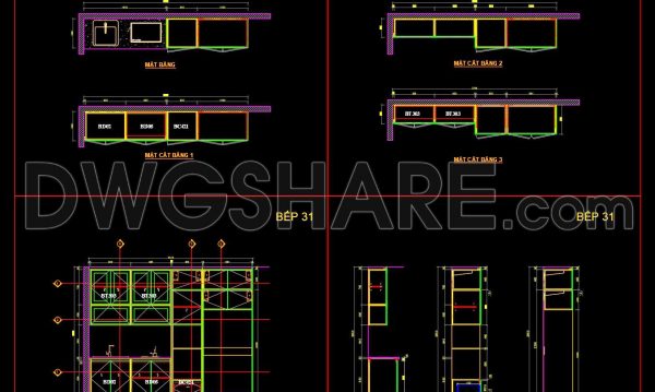 216. Free DWG Files of Modern Kitchen Cabinet Technical Details