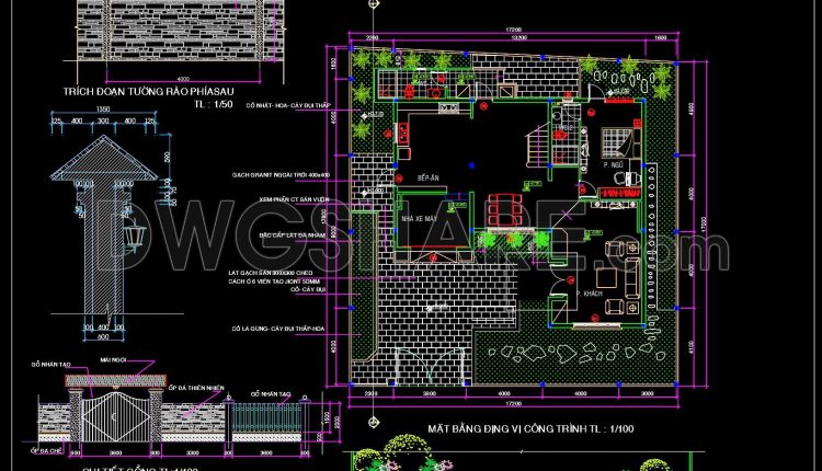 227. Free Download CAD Drawings of Site Layout, Gate Details and Fence Design for a Single-Storey House (1)