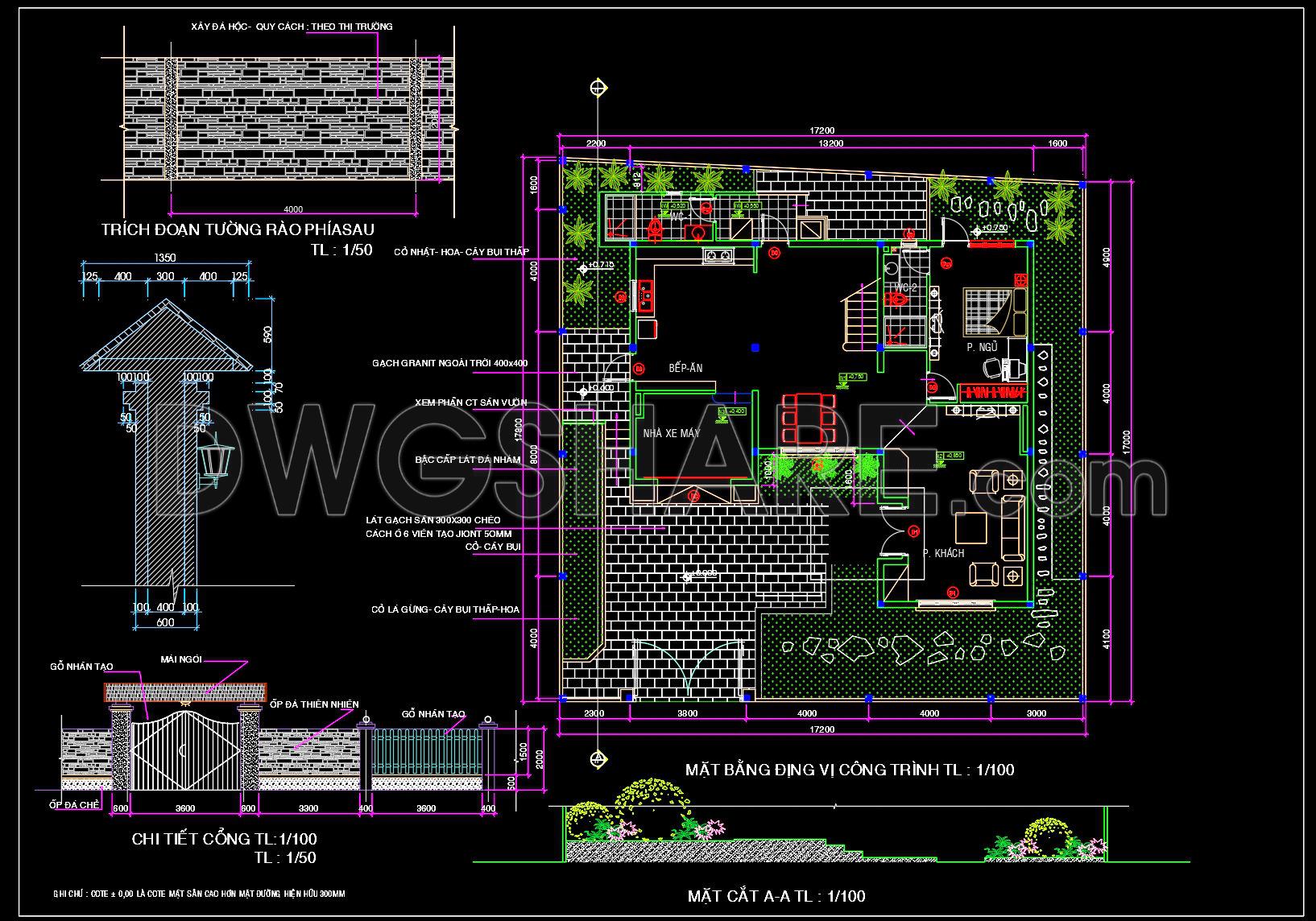 227. Free Download CAD Drawings of Site Layout, Gate Details and Fence Design for a Single-Storey House (1)