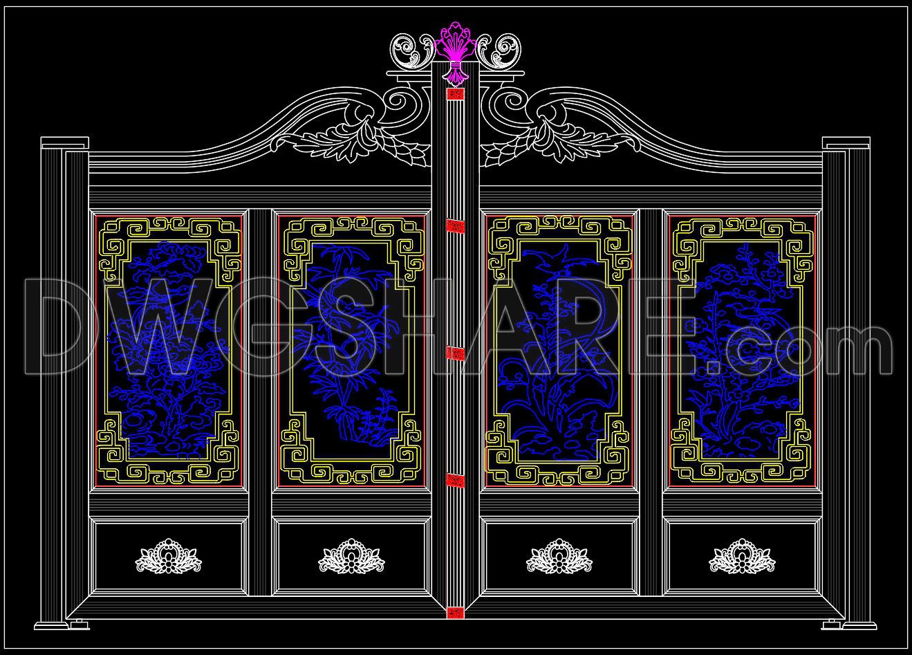 247. Free Download CAD Design of Decorative Classical Gate for Villas and Mansions (1)